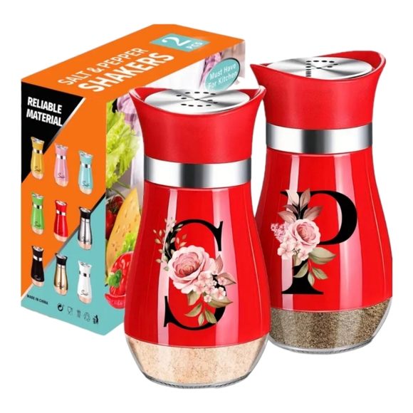 2 Piece Red Glass Salt & Pepper Shaker With Stainless Steel Lid - Picture 7 of 8